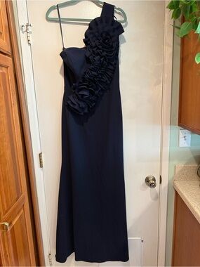 Betsy & Adam Women's One Shoulder Ruffle 3D Flower Formal Long Dress - Size 14